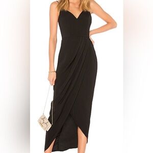 Shona Joy Black Draped Midi Dress Spaghetti Strap Formal Dress Size 8 Like New